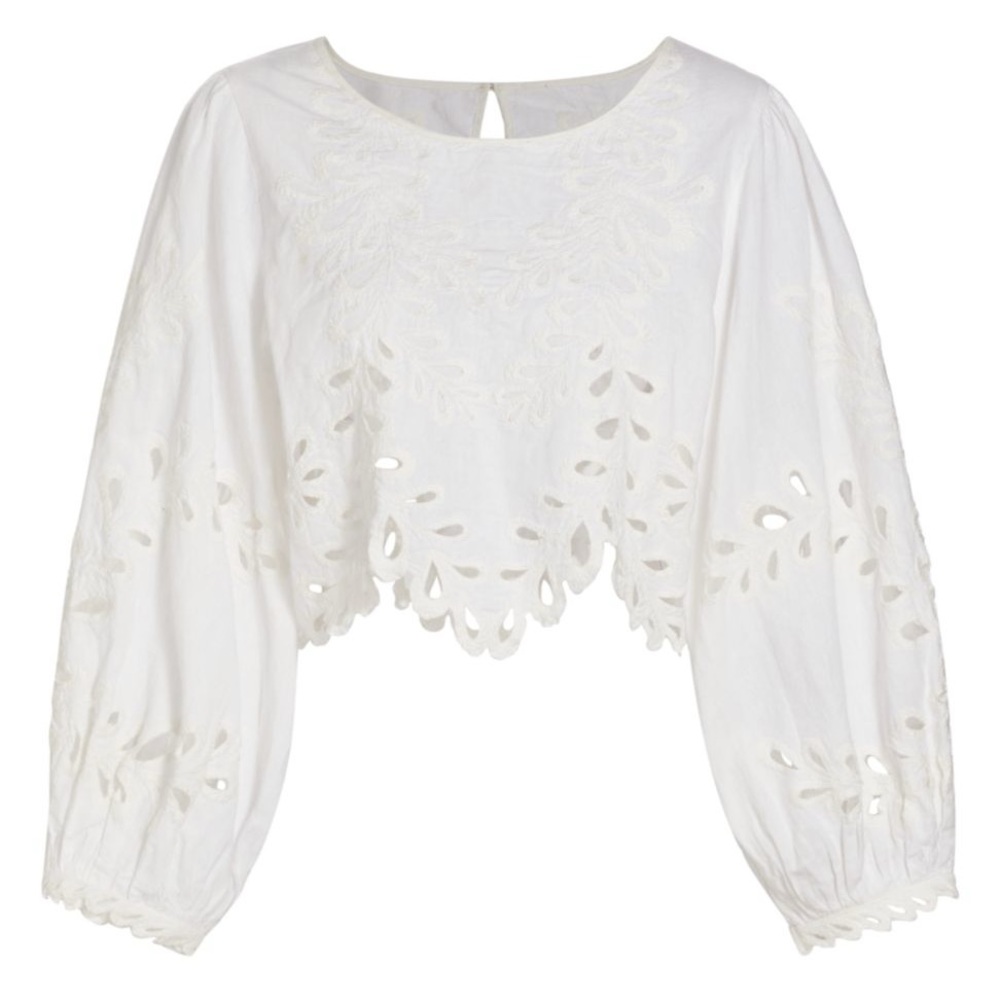 Free People Embroidered Eyelet Cotton & Linen Blouse